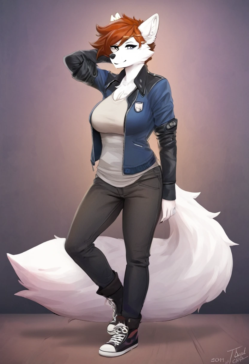 Arctic fox as a mature busty Tomboy 