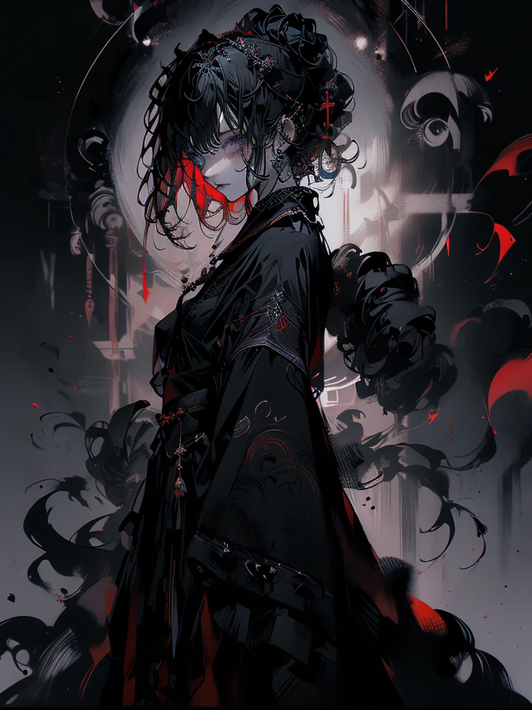 25-year-old girl、Rune background、black magician、Wearing a black robe、mesmerize、cute woman、Elegant hairstyle、indigo hair color、Slightly shorter hair、blue eyes、look at the viewer、masterpiece、Best image、