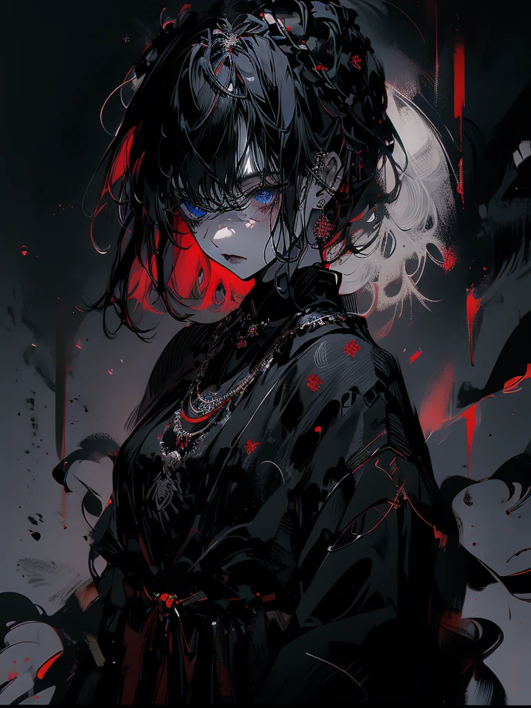 25-year-old girl、Rune background、black magician、Wearing a black robe、mesmerize、cute woman、Elegant hairstyle、indigo hair color、Slightly shorter hair、blue eyes、look at the viewer、masterpiece、Best image、
