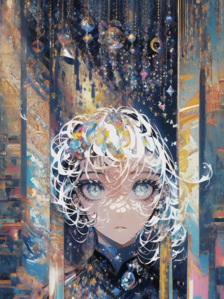 ((masterpiece, highest quality, Super detailed, High resolution)), alone, beautiful girl, shining eyes, perfect eyes, 15 years old, black white gold theme,