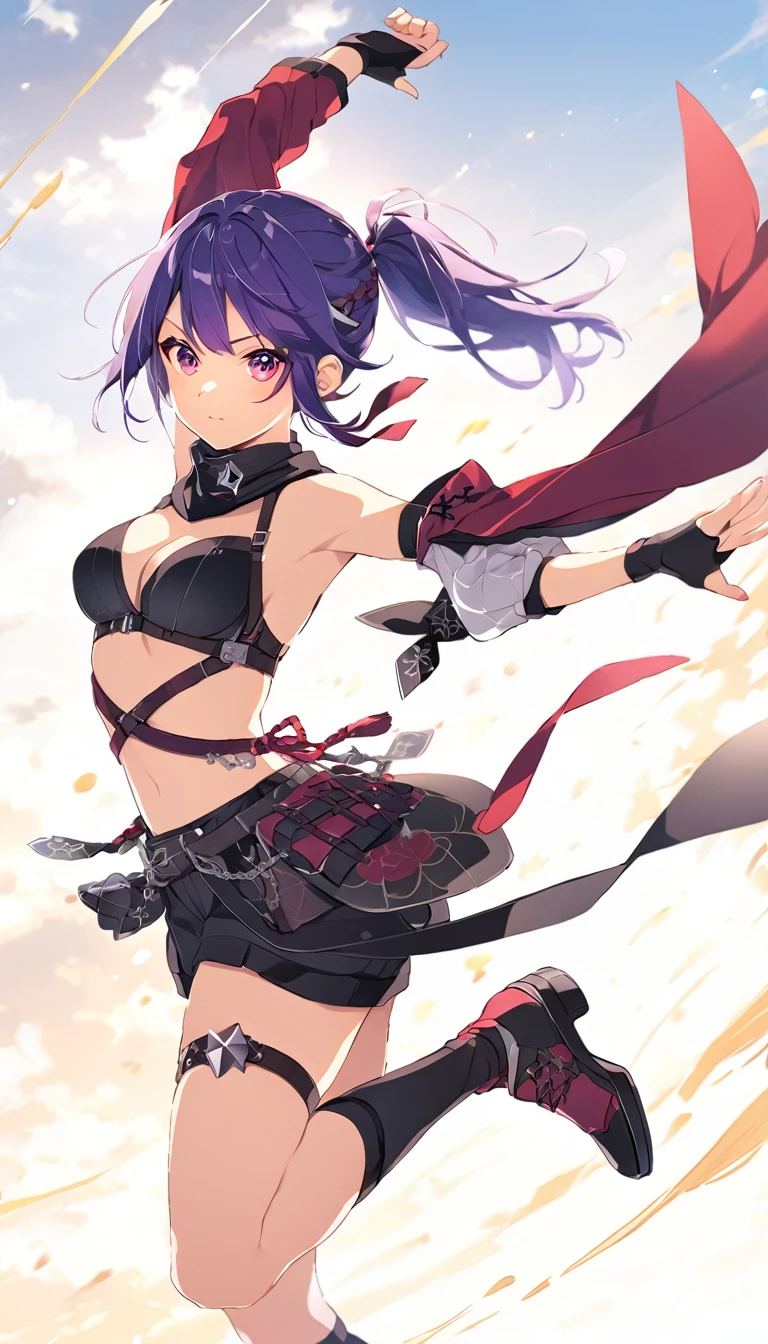 ponytail、Ninja、Shuriken、dynamic pose