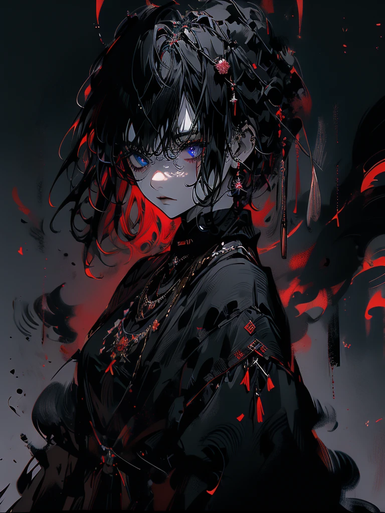 25-year-old girl、Rune background、black magician、Wearing a black robe、mesmerize、cute woman、Elegant hairstyle、indigo hair color、Slightly shorter hair、blue eyes、look at the viewer、masterpiece、Best image、