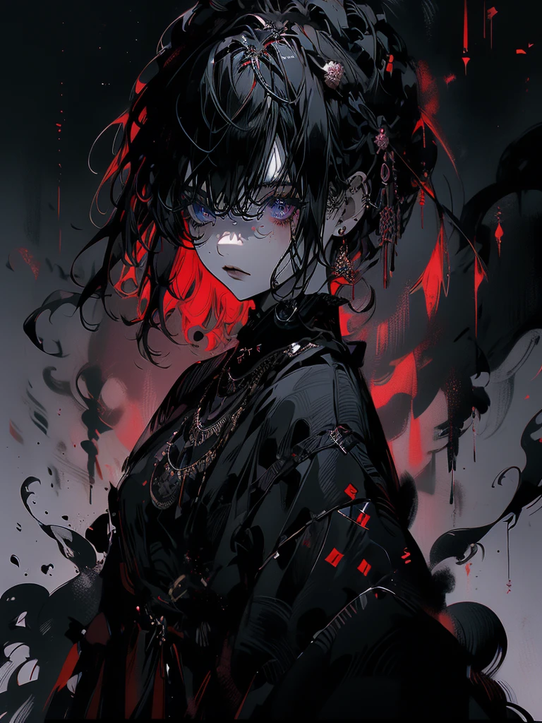 25-year-old girl、Rune background、black magician、Wearing a black robe、mesmerize、cute woman、Elegant hairstyle、indigo hair color、Slightly shorter hair、blue eyes、look at the viewer、masterpiece、Best image、