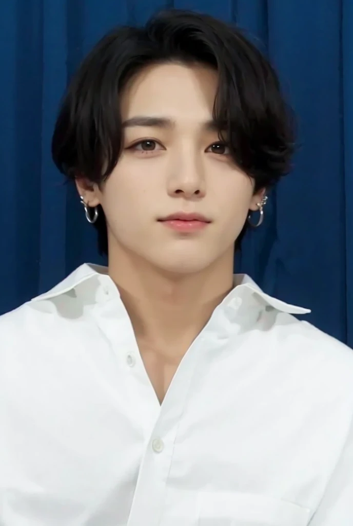 Kpop boy, Jeon Jungkook, smooth skin, big eyes, beautiful lips.
