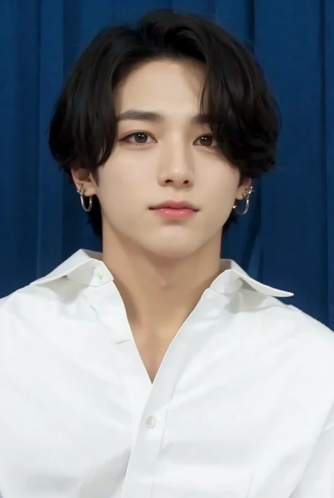 Kpop boy, Jeon Jungkook, smooth skin, big eyes, beautiful lips.