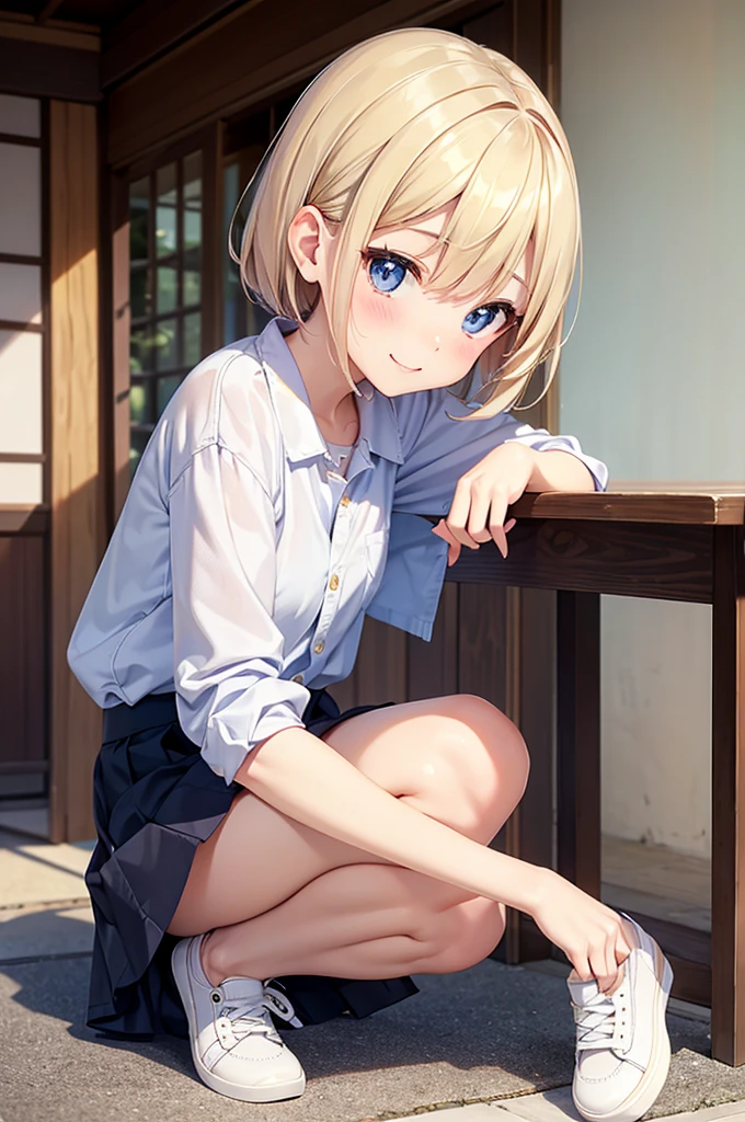 (Browsing Caution:0.99)、beautiful girl, (Roll up your skirt), Looking into the camera, Angle from below, Short skirt, Squat, A shy smile, Japanese , Beautiful Skin, ((Highest quality, 16K, Tabletop: 1.3)), 1 Girl, The light shines on your face, Highly detailed face, Highly detailed lips, Beautiful Eyes、Realistic Skin、Cute design panties、shaving、Various Hair Styles、Different color uniforms、Natural clothes、Vans Sneakers、bite、Detailed panties