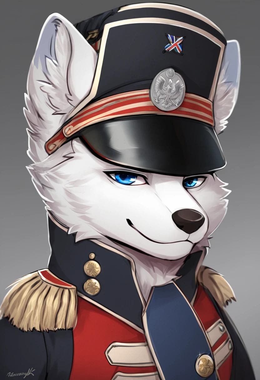 Arctic fox as a Prussian soldier 