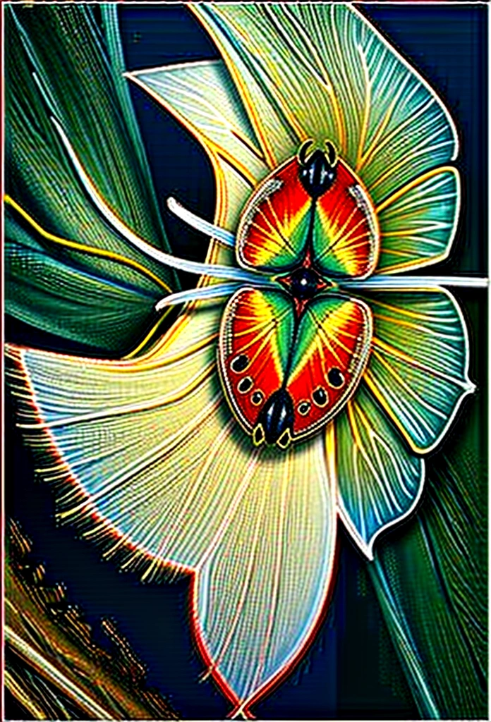 Representations of insects and small creatures in their environments.
Exemplos: Butterfly on a flower, ladybug on a leaf.