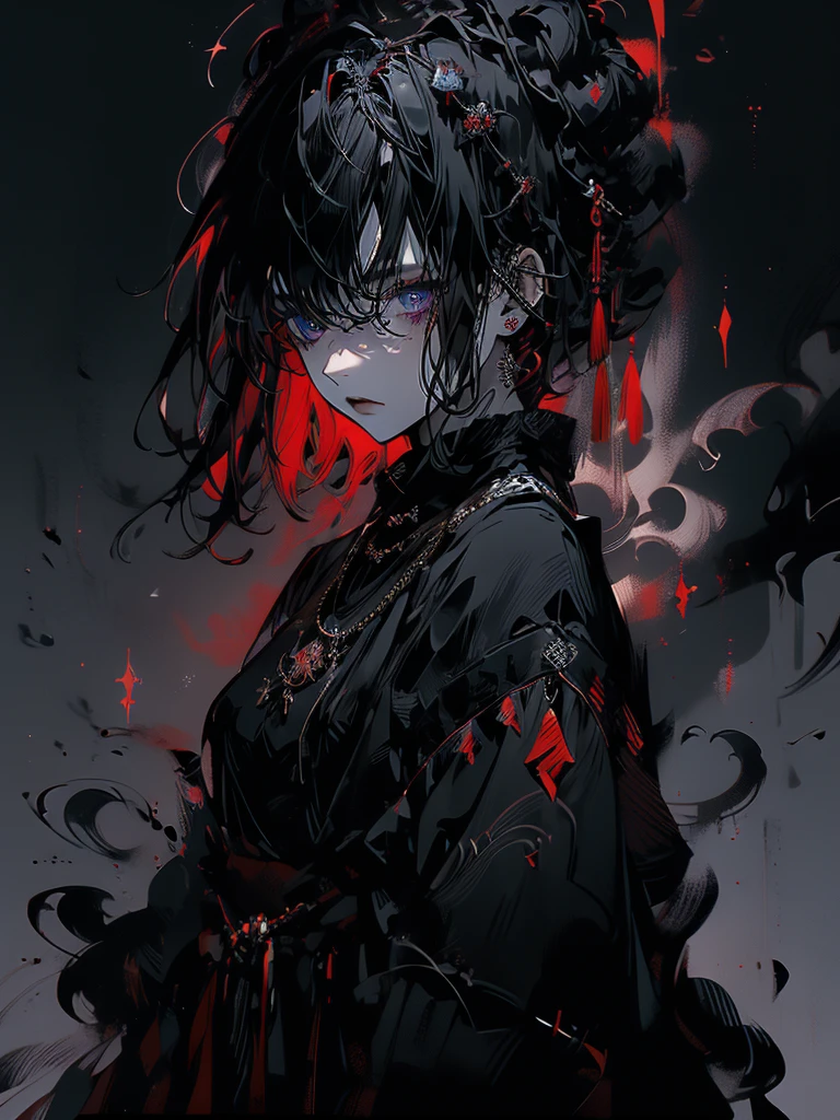 25-year-old girl、Rune background、black magician、Wearing a black robe、mesmerize、cute woman、Elegant hairstyle、indigo hair color、Slightly shorter hair、blue eyes、look at the viewer、masterpiece、Best image、