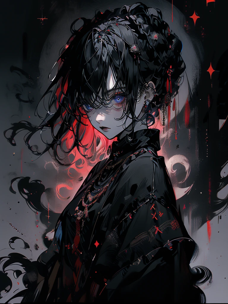 25-year-old girl、Rune background、black magician、Wearing a black robe、mesmerize、cute woman、Elegant hairstyle、indigo hair color、Slightly shorter hair、blue eyes、look at the viewer、masterpiece、Best image、