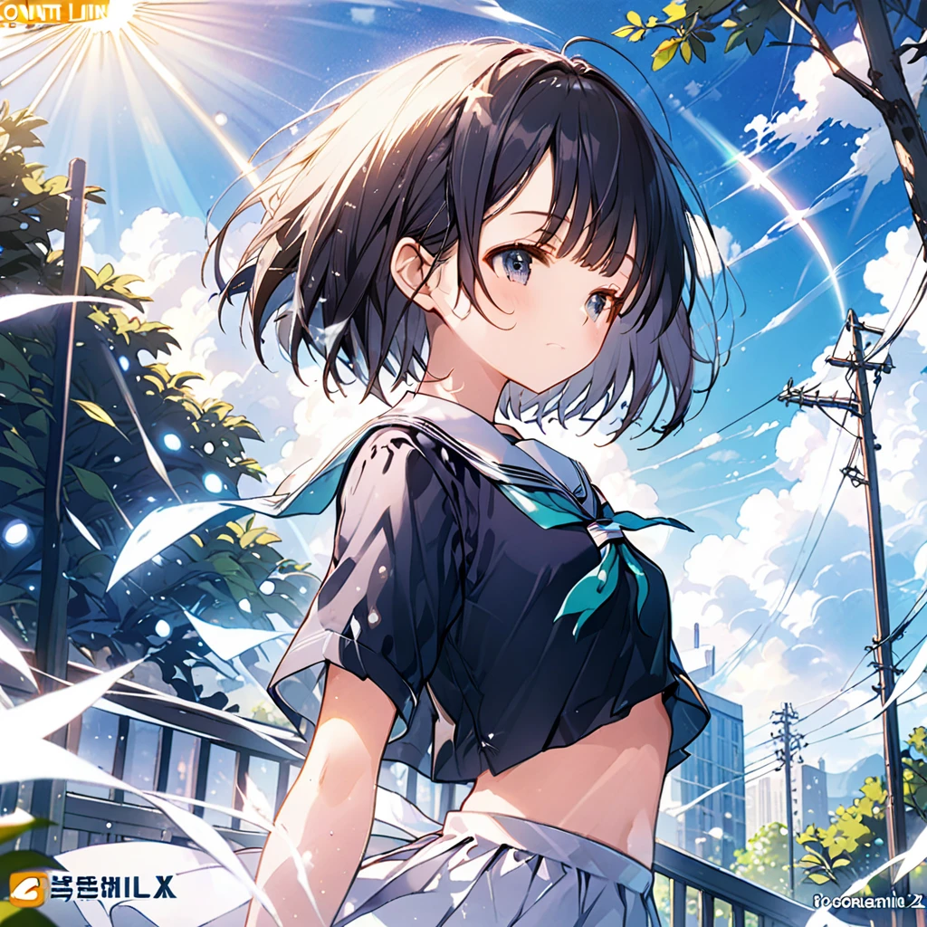 best quality, masterpiece, official art, absurdres, highres, ultra-detailed,waifu2x, break,1girl, school girl, short hair, small breasts, sleepily, outdoors, wind, break,(clear line illustration:1.2),very high resolution, very aesthetic, super detailed skin, Best sexual lighting powered by famous artist, 8k,cute picture,beauty illustration,photoshop_(medium),,(Detailed Lighting),best anime 8k konachan wallpaper, pixiv contest winner,