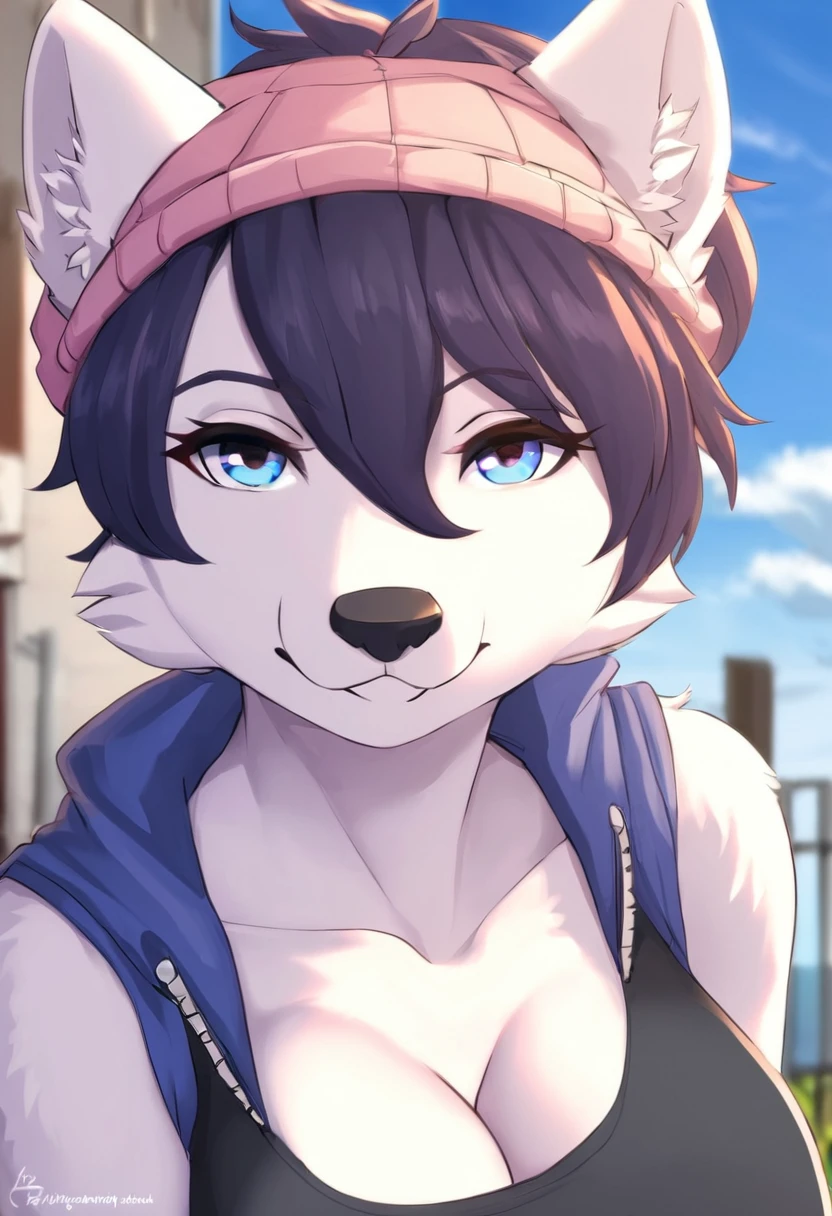 Arctic fox as a busty Tomboy