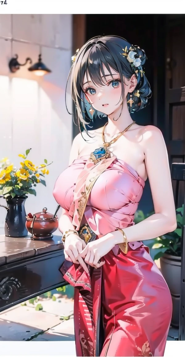 Group of 5 princesses,(5 young women,many young women), (in the bedroom), Various hair styles, harem, Wear a strapless Thai dress...,(very good,no panties) at night, detailed face,Complete breasts,fully, ((big breasts,Breast curtain,Partially naked)) short skirt, mule, Sleeveless , Show your armpits, at night, starry at night,(large areolae:1.4,pink,The nipples are clearly visible.....),((Various positions),(Look at the viewer.:1.5),milf, Highest quality、Highest picture quality、Masterpiece