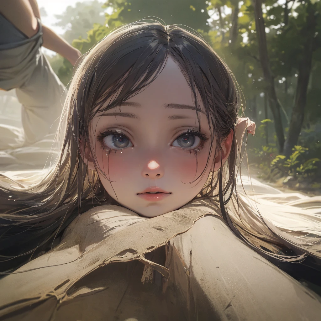 A cute baby, beautiful detailed eyes, beautiful detailed lips, extremely detailed facial features, longeyelashes, crying expression, forest background, , loli, toddler, bukkake, nude, (best quality,4k,8k,highres,masterpiece:1.2),ultra-detailed,(realistic,photorealistic,photo-realistic:1.37),HDR,UHD,studio lighting,ultra-fine painting,sharp focus,physically-based rendering,extreme detail description,professional,vivid colors,bokeh,dark fantasy art,horror,chiaroscuro lighting