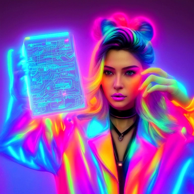 neon girl with a cup of coffee in her hands, glowwave girl portrait, neon digital art, glowing neon, neon glow concept art, neon outline, neon outlines, neon art style, [ synthwave art style ]!! ]!!, synthwave art style ]!!, [ synthwave art style ]!!, synthwave art, neon art, jen bartel