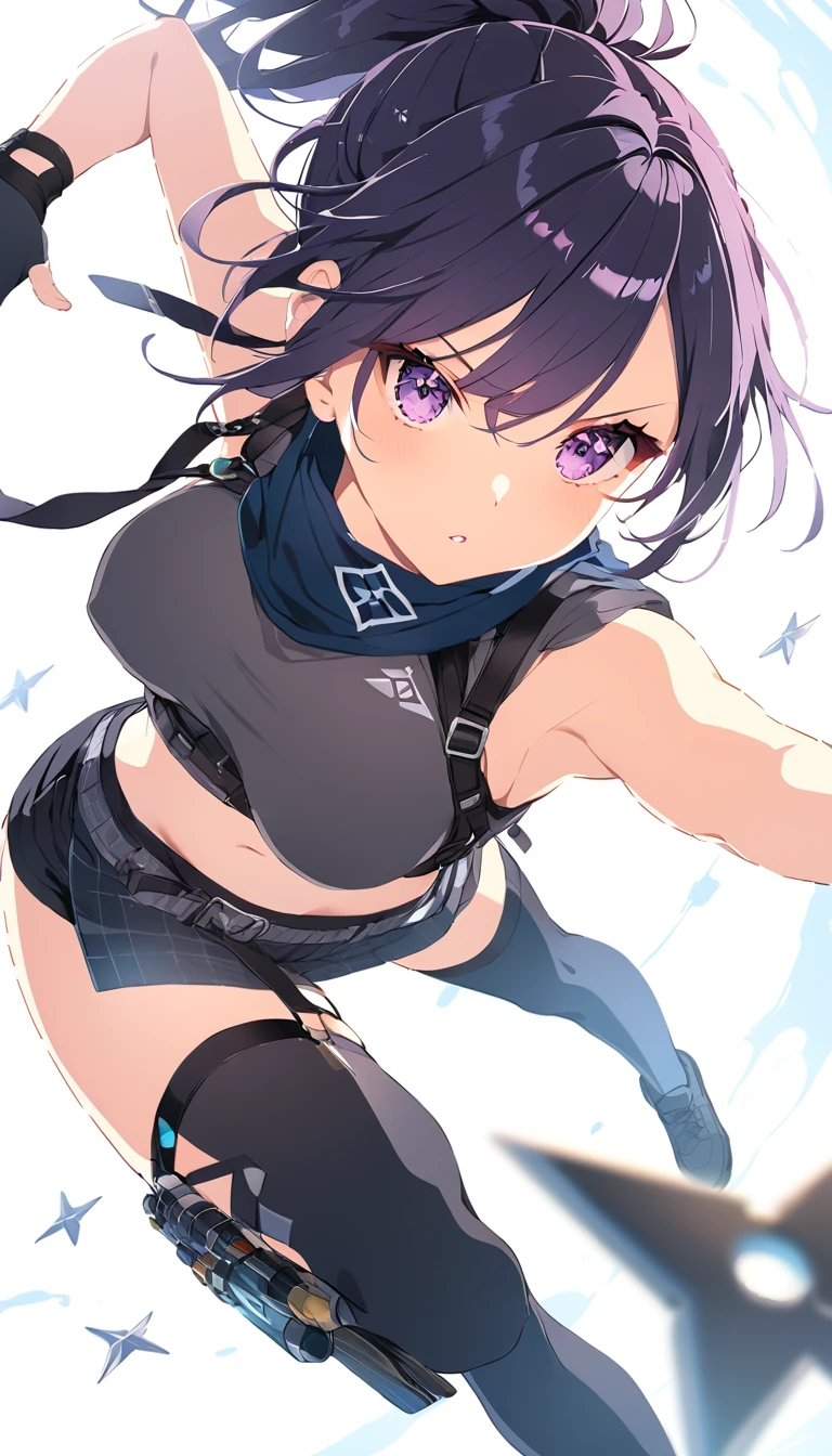 ponytail、Ninja、Shuriken、dynamic pose、Blonde、knife
