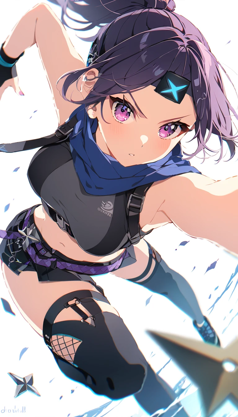ponytail、Ninja、Shuriken、dynamic pose、Blonde、knife