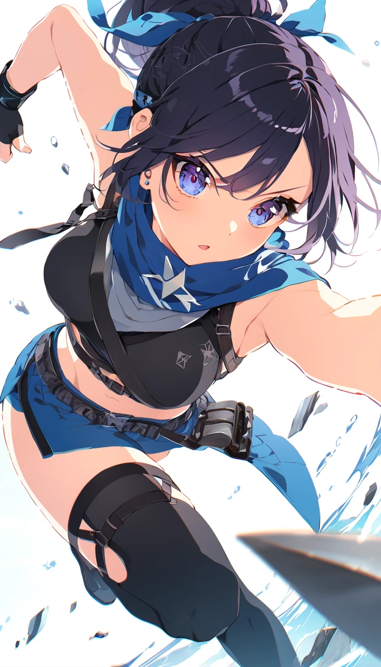 ponytail、Ninja、Shuriken、dynamic pose、Blonde、knife