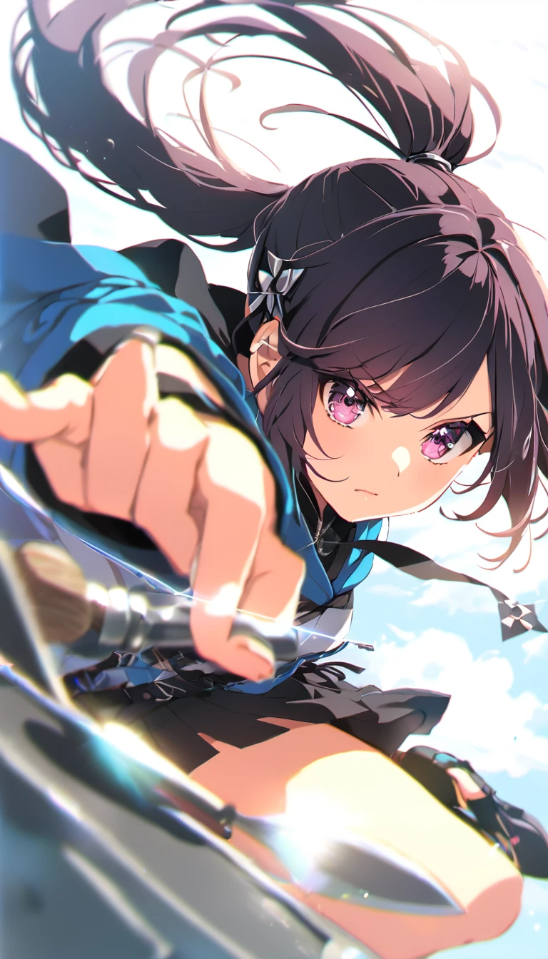 ponytail、Ninja、Shuriken、dynamic pose、Blonde、knife