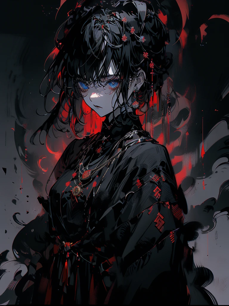 25-year-old girl、Rune background、black magician、Wearing a black robe、mesmerize、cute woman、Elegant hairstyle、indigo hair color、Slightly shorter hair、blue eyes、look at the viewer、masterpiece、Best image、