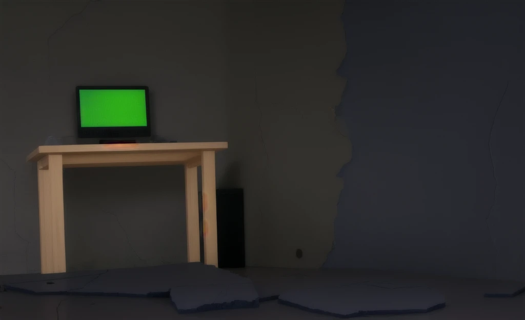 room, destroyed floor, cracked walls
