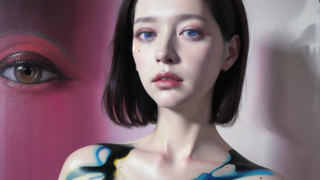 Android Beauty, Powerful paintings inspired by Francis Bacon, Ultra-realistic surrealism, Hyperrealism, fear, art, hyper real painting, Realistic illustration painting, カラフルなHyperrealism, Hyper-realistic digital art