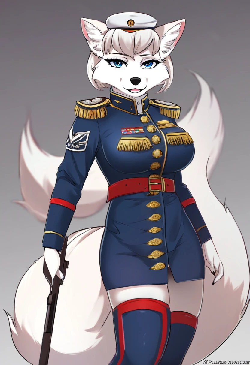 Arctic fox as a female Prussian soldier