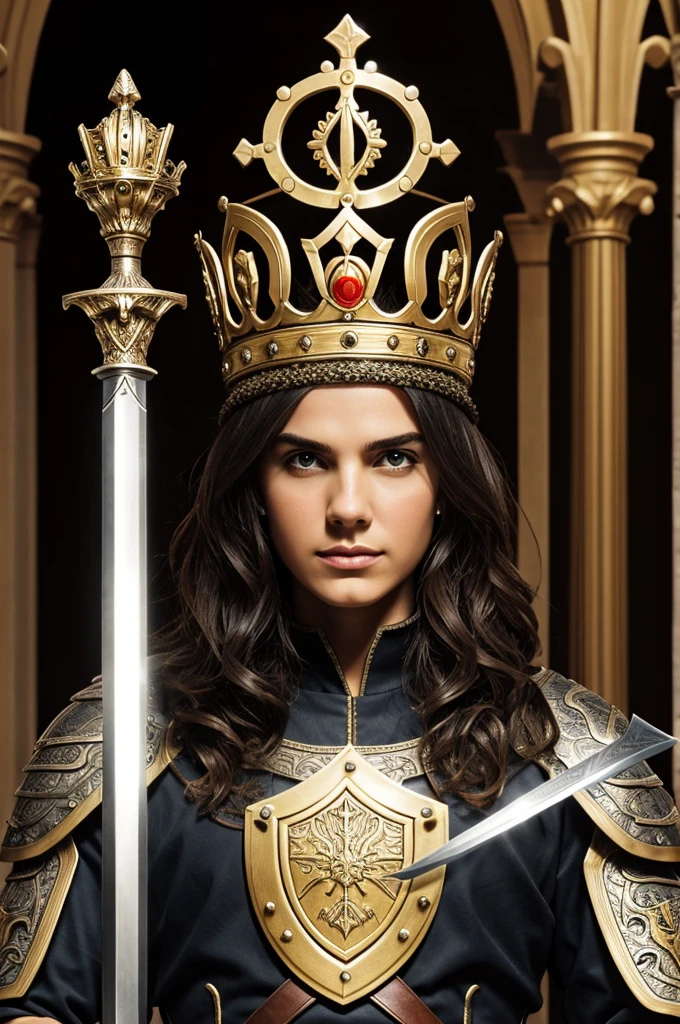Create a personal shield, that has a crown, swords, Columns