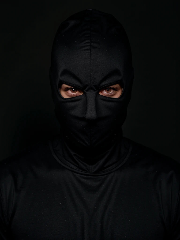 mysterious masked man wearing black in the dark