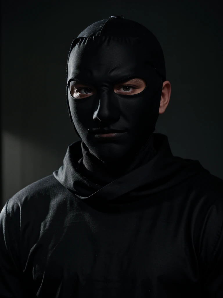 mysterious masked man wearing black in the dark