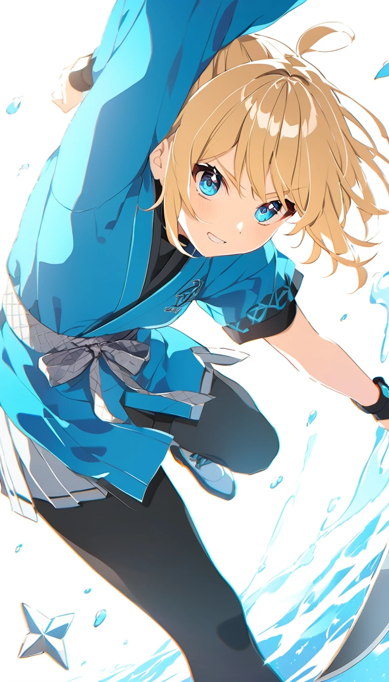 ponytail、Ninja、Shuriken、dynamic pose、Blonde、knife