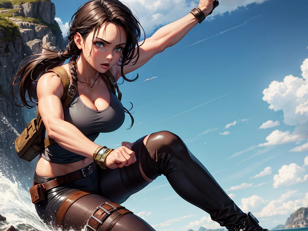 Lara croft, perfect face, perfect eyes, dressed in full body, classic suit