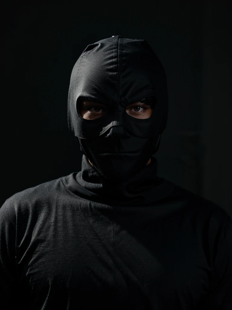 mysterious masked man wearing black in the dark