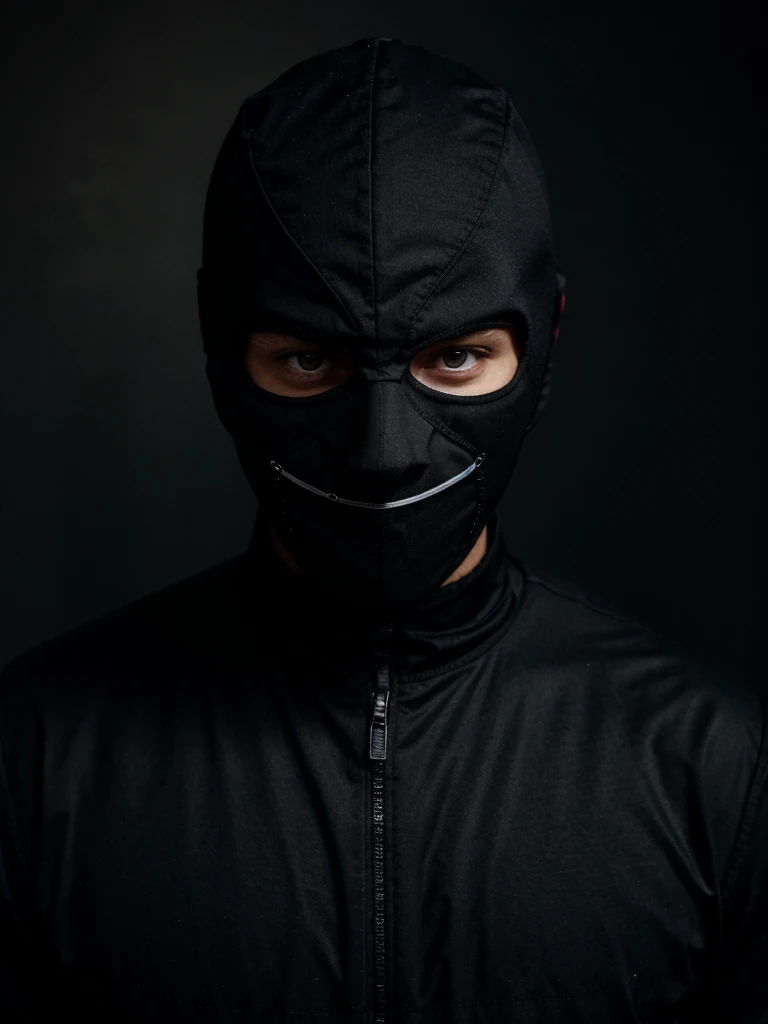 mysterious masked man wearing black in the dark