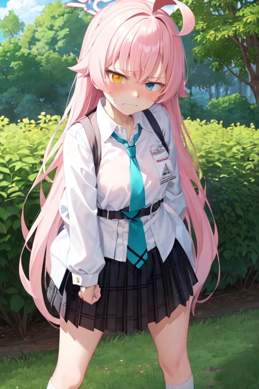 masterpiece, Highest quality, Very detailed, One Girl, Hoshino, White shirt, Pleated skirt, Embarrassing, Are standing,
Outdoor,,(defiant look:1.3),(painful expression:1.2),(scowled:1.3),(serious:1.2), (angry:1.3), neat,(frown:1.3),(blush:1.3),(despair:1.2),(close mouth,clenching teeth:1.1),