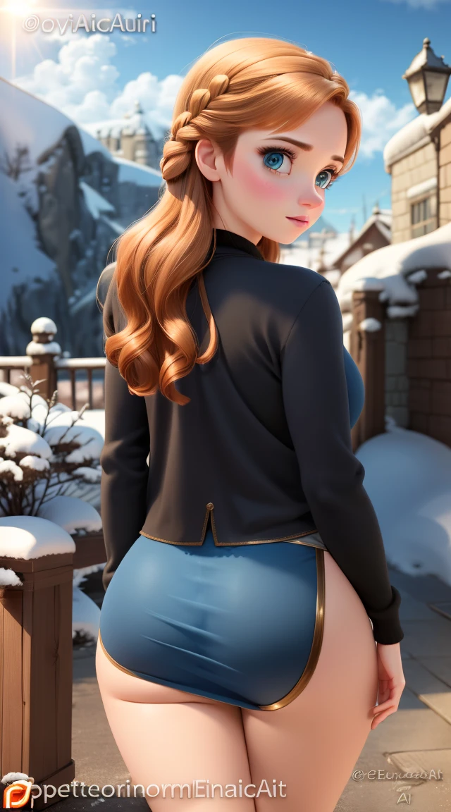 woman, ((masterpiece, best quality)), detailed skin, muito detalhado, cinematic lighting, ultra realist, Blush, Viewers look at, Anna, Anna from Frozen, princess, Disney-Film, Brown hair, Long hair, portrait, outside, snow, Decollete, largee Brüste, wide hips, Full body view, large,
Rock, mini skirt, microRock, pleated Rock, Shanks,