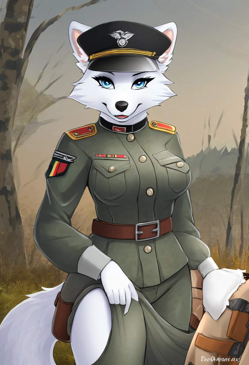 Arctic fox as a female german  soldier 