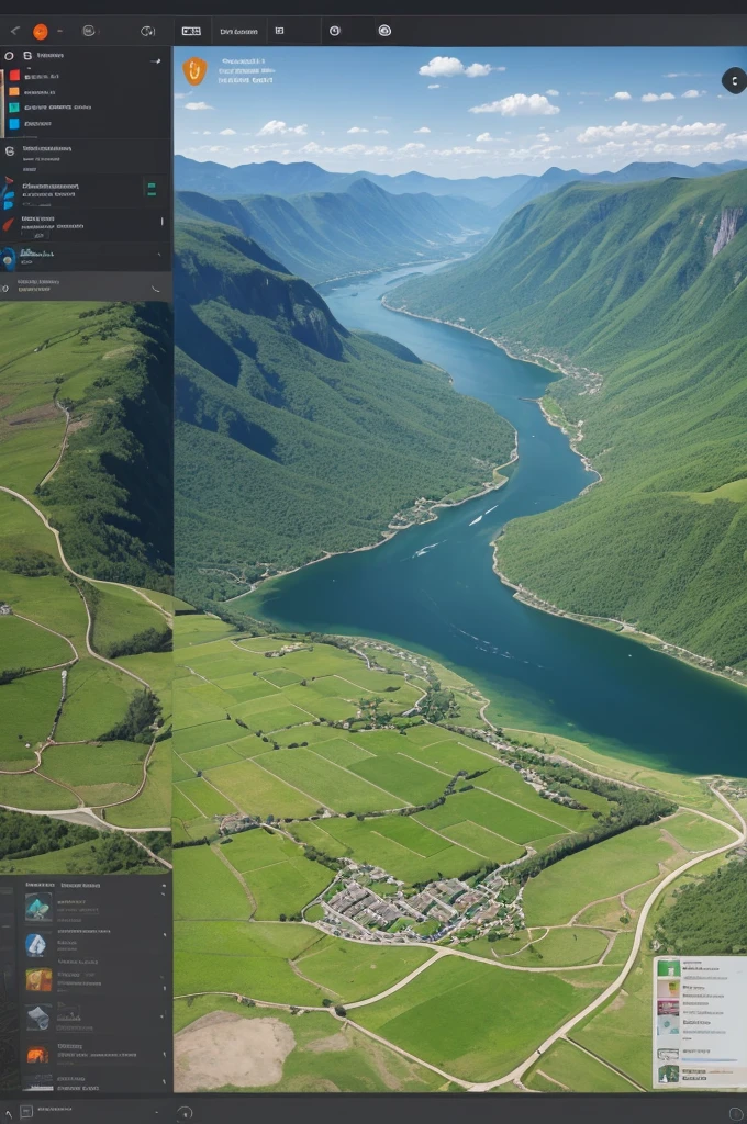 Create a physical map with two regions,  the mountainous, not west ea flat not east, also create rivers