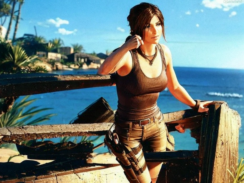 Lara croft, perfect face, perfect eyes, dressed in full body, classic suit