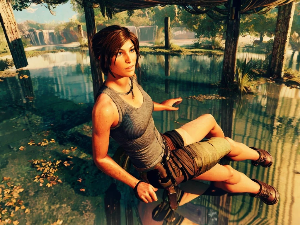 Lara croft, perfect face, perfect eyes, dressed in full body, classic suit