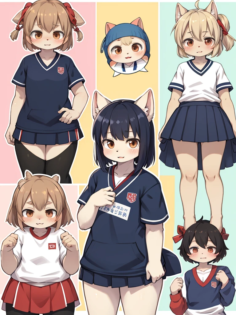 Japanese School gym clothes catalog , healthy Eros , halation , multiple angles , gaki girl , round face , ugly , loose body