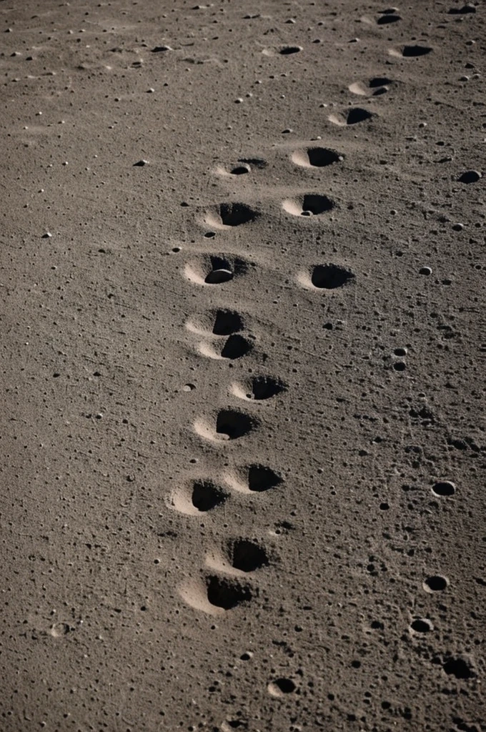 image of the lunar soil, with an astronaut's footprint raising some lunar dust and saying inside the footprint "Pisando Fuerte"