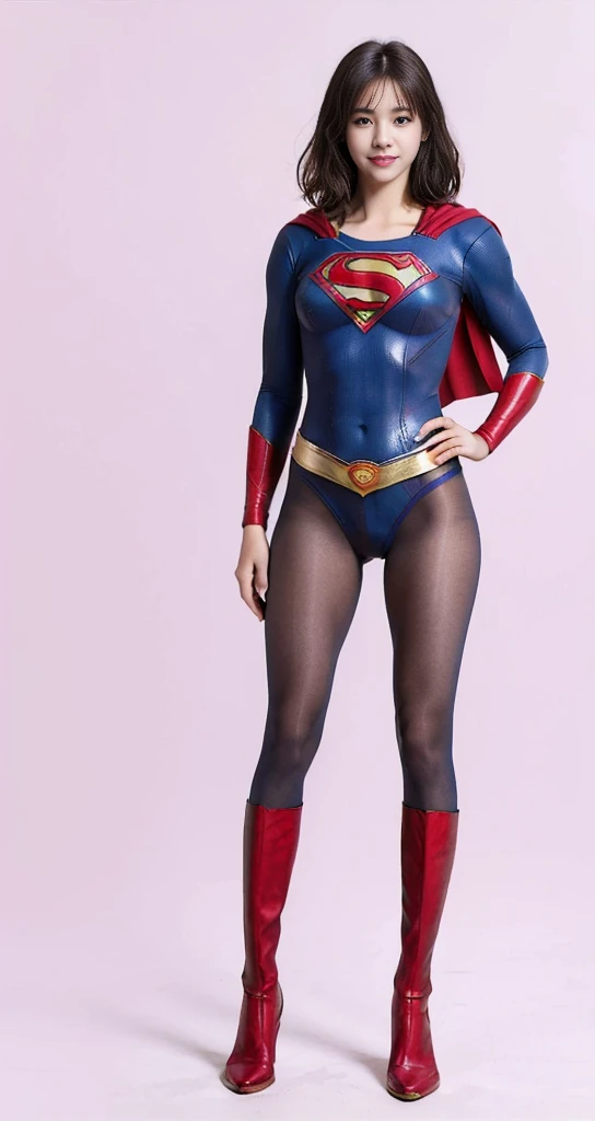 No background、(((Beautiful legs in black tights.)))、(((Legally express the beauty of your smile)))、((((Make the most of your original images)))、(((Supergirl Costume)))、(((Beautiful very short hair)))、(((suffering)))、(((Please wear black tights....、Wear red boots)))、((Best image quality、8K))、((Highest quality、8K、masterpiece:1.3))、(((Preserve background )))、Sharp focus:1.2、Beautiful woman with perfect figure:1.4、Slim Abs:1.2、Wet body:1.5、Highly detailed face and skin texture、8K