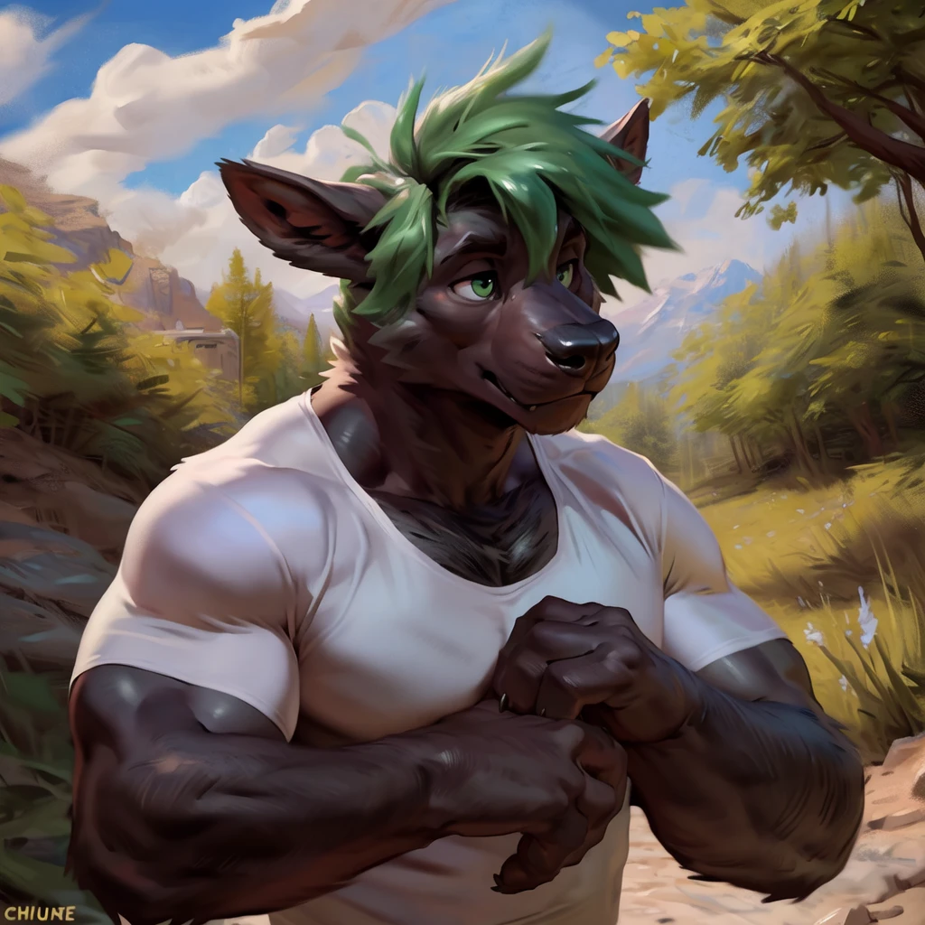 ((by chunie by catsudon by retros, by zoroj)), (by taran fiddler:1, by kihu), score_9, score_8_up, score_8, score_7_up, score_7, hi_res, alpaca, male, 1men, black fur, medium long fluffy hair, tousled, messy hair, green hair, hair covering eyes, hair in eyes, dark skin, furry body,, ((anthro)), hairy, from view, green hair, portrait
