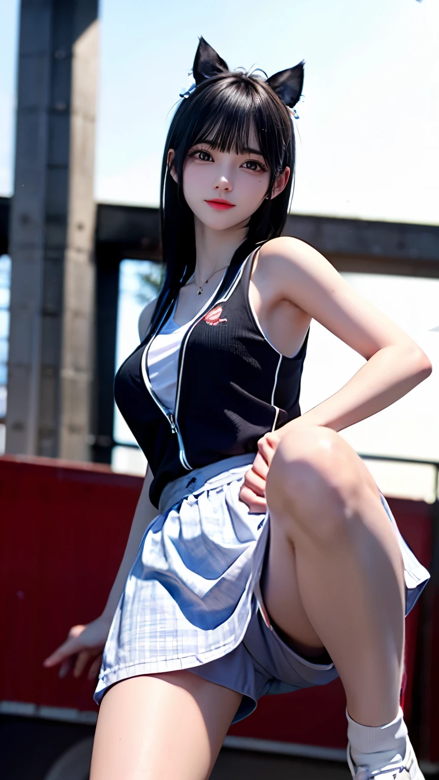 (Very delicate and beautiful:1.2)super model,,Big Breasts,Beautiful breasts,voluptuous,【bike shorts】,,【3girls】,,Highest quality, High resolution, 8K,Kick in a hurry,Tennis Wear.mini skirt