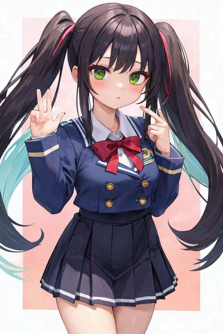  uniform、Green long hair、Twin tails