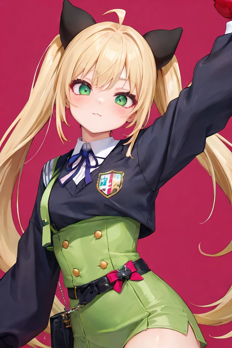  uniform、Green long hair、Twin tails