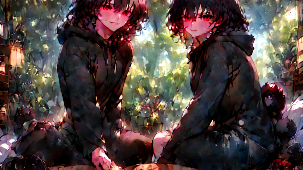 beautiful couple of man and woman, (Masterpiece), Best Quality, (extremely detailed face), extremely detailed eyes, perfect lighting, General detail,(junkotvv) detailed, deep skin,textured skin,
,Bear costume ,black Bear costume, long sleeves, hood up,,mauve , long black fur, Red eyes, big smile,in bed ,sitting between pillows, with a bucket of Popcorn, a television in front
,