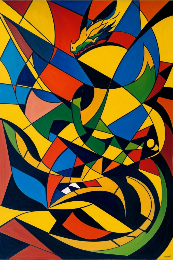 dragon in a cubist painting