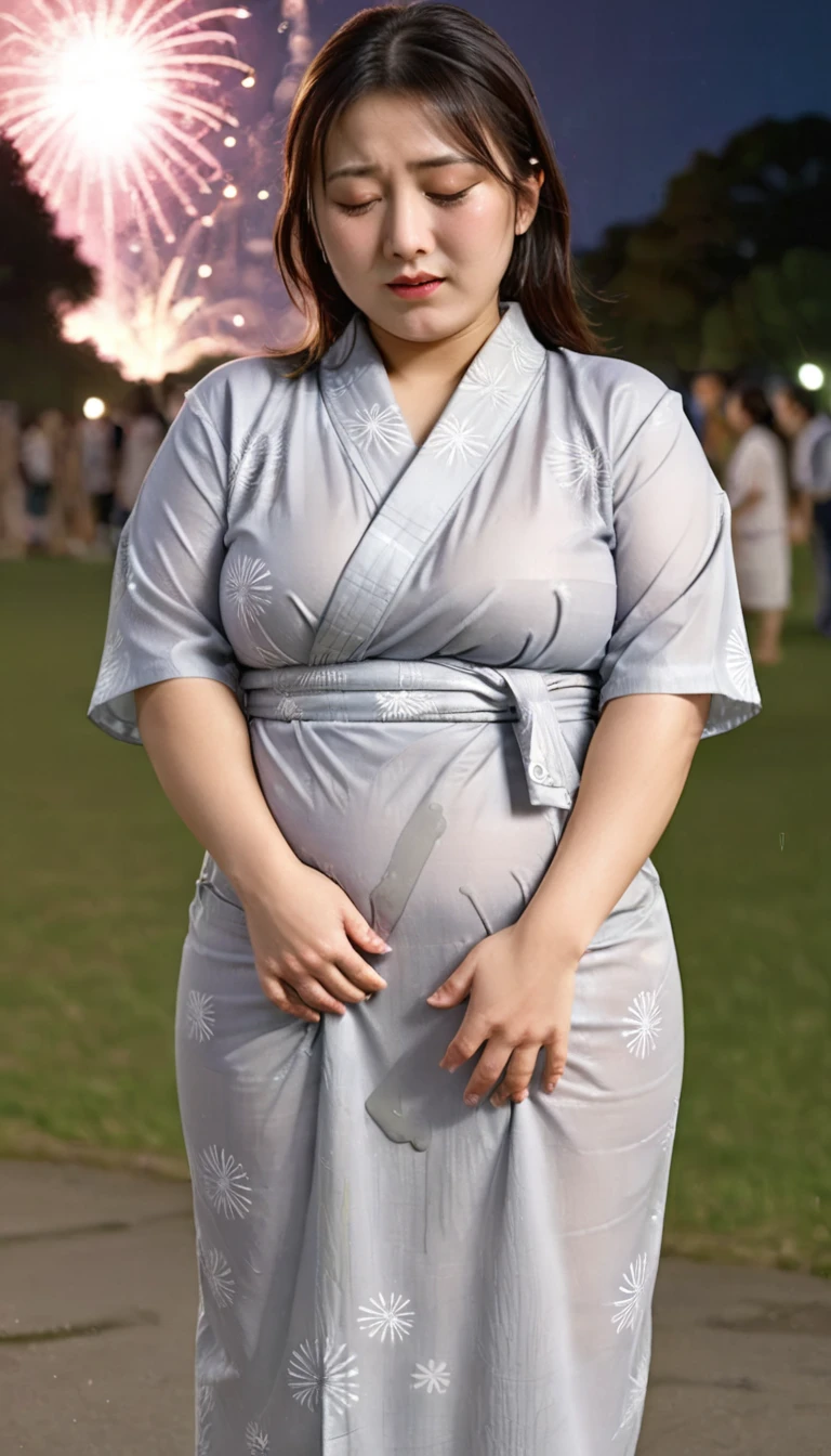 1woman,(masterpiece:1.8),photo-realistic,16k,(beautiful 30s japanese plump lady:1.3),(yukata:1.4),sandals,(whimpering:1.6),(panicking:1.6),(crying:1.7),(handing on wetting crotch with both hands:1.2),(night,park,fireworks:1.4),(crowd kids:1.1),(wetting:1.3),(dripping pee:1.3),long hair,straight hair,black eyes,MILF,curvy,(huge breasts:1.2), makeup,lipstick,eyeliner,mascara,eyeshadow